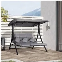 Outsunny Hollywoodschaukel Schaukelbank, Gartenschaukel mit Kissen, 270 kg Belastbar, 3-Sitzer, Verstellbares Dach, Schaukelbank, 1 tlg., Schaukelstuhl, für Garten, Balkon, Grau