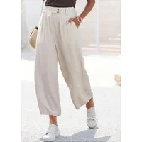 LASCANA Bundfaltenhose aus leichtem Leinenmix mit weitem, luftigem Bein mit Taschen und Knopfdetail, weites Bein, leichte Sommerhose