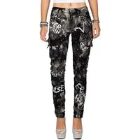 Cipo & Baxx Straight-Jeans Damen Straight Fit Biker Hose Mid Waist BA-WD397 Aufwendiges Design mit Schriftzügen und Strasssteinen