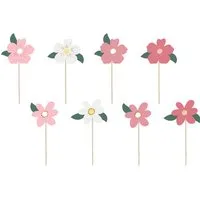 partydeco Tortenstecker, Cake Topper Blumen 13 - 14,5cm 8er Set Rosa
