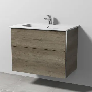 Sanipa 3way Keramik-Set Venticello Keramik-Waschtisch und Unterbau mit 2 Auszügen, Eiche-Nebraska BR32337