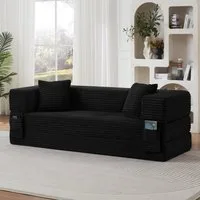 HAUSS SPOLE Schlafsofa Klappsofa mit 3-Sitzer,Schlafbett Loungesofa für Wohnzimmer,Schwarz, Cord-Klappsofa mit Schaumstoff,Tagesbett mit Doppelliegefunktion, 2-in-1 Funktion als Sofa und kleines Doppelbett