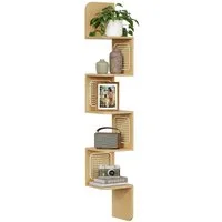 VASAGLE Eckregal Wandregal 5 Ebenen, Schweberegal, Regal Wandmontage, Zickzack-Form, PVC-Rattan-Seitenplatten, Boho-Stil
