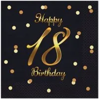 Festivalartikel Pappteller Servietten 18 Geburtstag Schwarz Gold 33x33cm 20 Stk Party, (1 St)