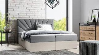 Boxspringbett Bett DAIMON 120x200cm Nordic Teak Stoff Grau inkl. Bettkasten