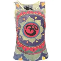 Guru-Shop T-Shirt Mirror Tank Top, Yoga-Top - Mandala OM/gelb Goa Style, alternative Bekleidung, Festival