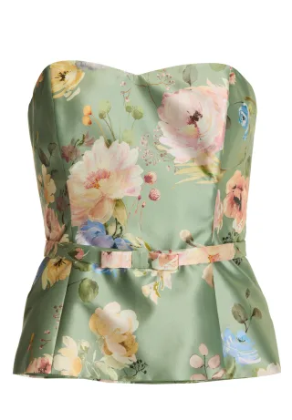 SWING - Korsage aus floral bedrucktem Twill mit Gürtel pistachio green/multi - Gr. - 34