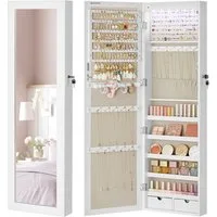 SONGMICS Schmuckschrank Spiegelschrank Wandspiegel Schmuck-Organizer mit LED Beleuchtung and Spiegel, abschließbarer