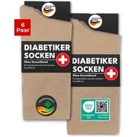 sockenkauf24 Diabetikersocken ohne Gummibund 97% Baumwolle mit Komfortbund ohne Naht (Beige, 6-Paar, 35-38) Diabetiker Socken ohne Gummi für Damen & Herren