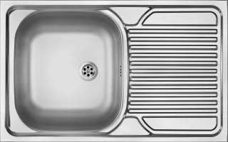 Neuesbad 1-Becken Spüle mit Abtropffläche, Satiniert, 800x500x160, 2'' mit Zubehör NB1DEZM501101