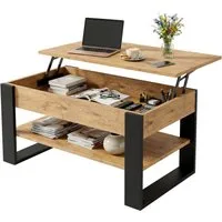 TREND WERK Couchtisch Lift-Couchtisch höhenverstellbar Sofatisch 92×54 cm mit Stauraum, verstecktem Fach Wohnzimmertisch Holz modern