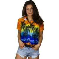 King Kameha Hawaiihemd Beach Funky Hawaiibluse Damen Kurzarm Front-Tasche Stylish