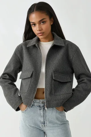 Texturierte Kurzjacke mit Reißverschluss