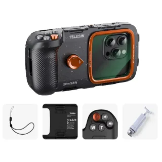 TELESIN Diving Waterproof Phone Camera Shoot Hand Grip Phone Case Holder Shooting Aid Remote Control Handle for Smart Ph