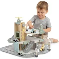 Mamabrum Kinderfahrzeug-Schienen 3-stöckige Holzgarage für Kinder – Parkhaus, Waschanlage & Helikopter