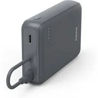 Hama Powerbank mit integriertem USB-C-Kabel, 10000 mAh, 2x USB-C, grau Powerbank, integriertes Kabel, Fast Charge, LED-Kapazitätsanzeige, akkuschonend
