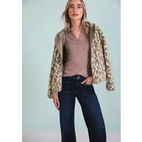 STREET ONE Kapuzenfleecejacke mit Kapuze und Leo-Allover-Print