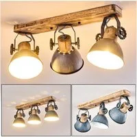 hofstein Deckenleuchte »Cotes« Deckenlampe aus Metall/Holz in Grau/Weiß/Braun, 3-flammig, ohne Leuchtmittel, mit verstellbaren Strahlern, 3xE27, Spot im Retro/Vintage Design