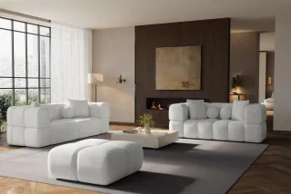 Sofaset Designersofas VEGA 3-2 inkl. Hocker in Stoff Egon Weiß