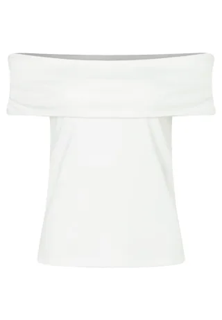 MORE & MORE - Carmen-Shirt aus Rippstrick weiß - Gr. - 40