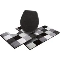 Grund Badematte Mosaik, Badvorleger, Badezimmer Teppich, sehr weich, Höhe 20 mm, rutschhemmend beschichtet, fußbodenheizungsgeeignet, Kunstfaser, rechteckig, 3-tlg. Stand-WC Set, angenehm weich, auch als 3 teiliges Set erhältlich, Made in Europe