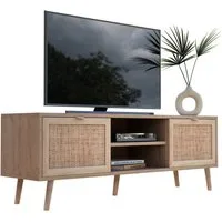 Newroom Sideboard Rattan Optik 150 cm, TV Board Sonoma Eiche Rattan Optik Modern Boho TV Schrank