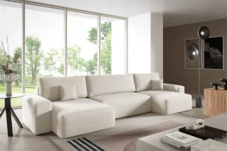 Wohnlandschaft mit Schlaffunktion ARONA in Stoff Centaur Creme