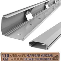 RICOO Kabelführung Kabelkanal Aluminium mit Klappmechanismus grau 110cm Z1110-G (1-St., ausklappbar Metall Kabelführung Alu Kabel Organizer flexibel kürzbar), Kabelklemme Kabelmanagement für Wand und Boden 1100 x 60 x 20mm