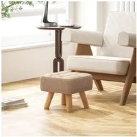 HOMCOM Fußhocker mit Leinenoptik, Holzbeine (Moderner Sitzhocker, 1 St., Polsterhocker), für Schlafzimmer, Wohnzimmer, Braun