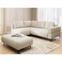 S-Style Möbel Ecksofa und Hocker Cardea mit Schlaffunktion in Bubble-Optik, aus weichem Strukturstoff, mit Wellenfederung