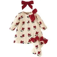 Lapastyle A-Linien-Kleid Set aus Baumwolle Strickkleid mit Aufdruck für Babys, Stirnband Socke (Set, 3-tlg) Frühling Sommer Mädchen Niedliches Outfit, für Partys, Fotoshootings