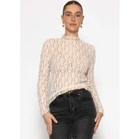 SASSYCLASSY Langarmshirt Langarm Spitzenshirt für Damen Figurbetontes Shirt aus transparenter Spitze mit floralem Muster