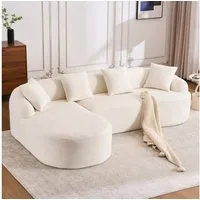 HAUSS SPOLE Schlafsofa L-förmig Chaiselongue Linke mit 2-Sitzer,Loungesofa mit Kissen,Weiß, Kompressionssofa mit modularem Aufbau, Bogenförmige Gestaltung für ergonomische Sitzposition
