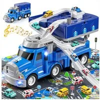 TEMI Spielzeug-Auto Auto Abenteuer Spielzeug Auto Träger Spielzeug mit 8 Mini Fahrzeuge, (Set, 1 x Spielzeugauto,8 x Kleinwagen,1 x Karte), Ausgestattet mit Ton und Licht, abnehmbare Schieberkombination