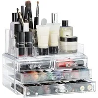 relaxdays Make-Up Organizer mit 4 Schubladen, 2-tlg., transparent