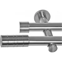 BASIT Gardinenstange Edelstahloptik 20mm mit Wandträgern 120 cm E34, Ø 20 mm, 2-läufig, verschraubt, Metall, H41 120 cm E34 Zylinder