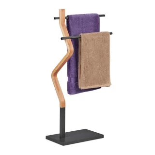 Relaxdays Handtuchständer, Mehrfarbig, Holzwerkstoff, Metall, 43.5x85x20 cm, Badaccessoires, Duschzubehör, Handtuchständer