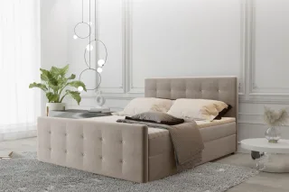 Boxspringbett Schlafzimmerbett MAURO 160x200cm Stoff Soro Creme inkl.Bettkasten