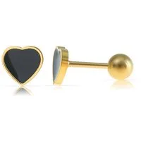 Made by Nami Ohrstecker-Set in Gold Herz Ohrringe aus Chirurgischem Edelstahl, Wasserfester Schmuck Geschenk für Frauen - Schwarzes Herz