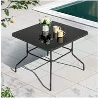 Avestar Gartentisch Outdoor Esstisch mit Schirmloch, 80 x 80 cm (1-St), Gehärtetes Glas, Schwarz, Wetterfest & Stabil für Garten und Terrasse