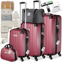 tectake Trolley Hartschalenkoffer-Set 19-teilig aus ABS-Kunststoff, Kofferwaage, 4 Rollen, TSA-Schloss, 360° drehbare, abnehmbare Rollen, mit Packwürfelset