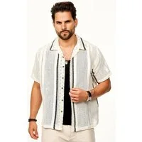 SOULSTAR Kurzarmhemd Gestreift - Freizeithemd als Kurzam Strick Retro Hemd Herren Strick Polo-Hemd Overshirt im Regular-Fit T-Shirt