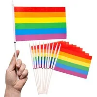 PHENO FLAGS Flagge Handfahne Regenbogen Fähnchen Stockfahne Handflagge (10er Set zur Deko), Flaggen mit Stab