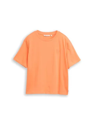 Denim Tom Tailor - Boxy Fit T-Shirt mit Stickerei bright coral - Gr. - XS