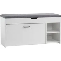 Mondeer Schuhbank Schuhhocker, mit Sitzfläche, mit Klappschublade, 100 x 30 x 52 cm, Weiß + Grau