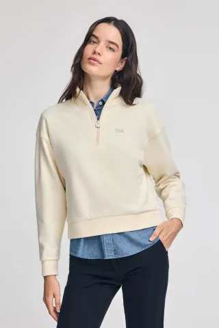 Sweatshirt ecru Boxy Fit mit gummiertem Polo Club-Logo