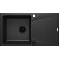 Deante Granitspüle Einbauspülbecken Schwarz eckig Granitoptik beidseitig montierbar, 44/78 cm, (Komplett-Set)