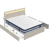 VASAGLE Polsterbett inkl. ergonomischer Matratze, 7-Zonen Taschenfederkernmatratze Set, 160x200 cm, 4 Schubladen, USB, H3