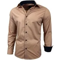 Baxboy Langarmhemd Kentkragen Businesshemd Slim Fit Hemd mit farblich abgesetzten B-444