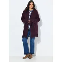 Ulla Popken Strickjacke Strickjacke Fransen Kapuze ohne Verschluss Langarm